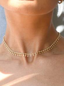 1 pieza Collar de borla de acero inoxidable Collar dorado que no se mancha para mujer Gargantilla dorada Cadena exquisita para la clavícula Collar de boda Joyería para mujer