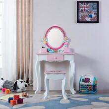 Children's Vanity Table Set | Kids Princess Dressing Table With Mirror And Stool | High Quality Wooden Dresser Table Set For Girls Makeup | Vanity Table With Mirror And Stool, Fashion Makeup Vanity Set With Drawer - Pink+White - View 4