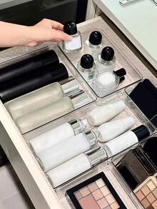 1/5/7/11/18PCS Drawer Cosmetic Organizer, Lipstick And Perfume Organizer, Dresser Skincare Organizer, Stackable Desktop Organizer, Multi-Functional Free Combination Display Organizer For Bathroom Mirror Cabinet Storage, Cosmetic Organizer