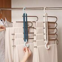 Multifunctional Folding Pants Rack Household Multi-Layer Non-Slip Pants Telescopic Storage Rack Wardrobe Stainless Steel Hanger - Blue - View 2