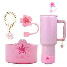 1 Set Accessori per Borraccia in Silicone con Fiore di Begonia 3D, Tappo Cannuccia da 10mm/0,39 pollici a Forma di Fiore di Begonia, Ciondolo a Forma di Fiore di Begonia, Set di Accessori per Borraccia Sportiva, Cartone Animato Carino, Antiscivolo Anti-Urto, Compatibile con