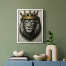 1pc Restickable Framed Lion Of Judah Art Print, Wood Frame, Biblical Inspired Regal Animal Wall Decor With Gold Crown & Scripture Accent, Spiritual Artwork For Living Room, Office, Or Prayer Room, Made In USA, Ready To Hang Art Prints - White - View 11