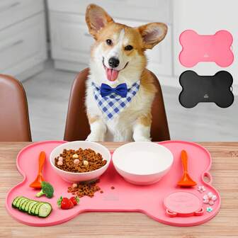 1 Stück Silikon Fütterungsmatte für Haustiere, knochenförmige wasserdichte Platzdecke für Katzen/Hunde, rutschfeste Futter-Matte für Haustiere, einfach zu reinigen, verhindert Verschütten und Unordnung