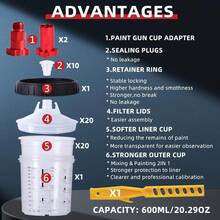 Single-Use Spray Gun Canister Set - 600ML Inner Container Replaceable Spray Gun Canister For Car Sheet Metal, No-Wash Paint Cup, Inner And Outer Cups, 50 Sets In A Combination Pack - Single-use Spray Gun With Integrated Inner and Outer Cups - View 3
