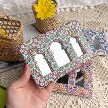 1pc Rectangular 3-Sided Bohemian Floral Pattern Ceramic Embossed Decorative Mirror With Hanging Board, Suitable For Home Decor, Daily Use And Holiday Gifts