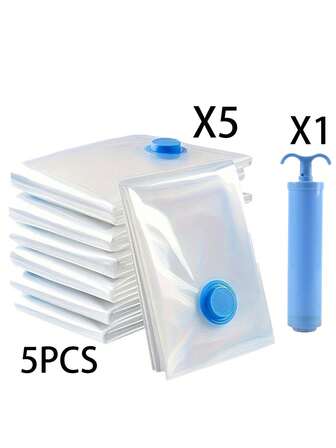 5-Piece Transparent Compression Bag, Travel Storage Bag, Clothing Storage Bag, Saudi Arabia National Day Vacuum Bag, Storage Bag, Suitable For Home Storage, Clothing Storage, Bedding Storage Bag, Compression Bag With Pump