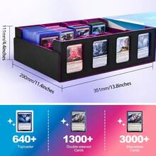 Trading Card Storage Box With Commander Display; 2400+ Deck Box For MTG With Removable Cover;  Card Case Fits Magic TCG PTCG Sports Cards; 24 Dividers 4 Stoppers Black Purple - BlackPurple - 查看 4