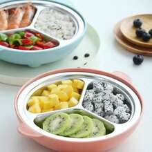 304 Stainless Steel Children's Dinner Plate Cartoon Grid Student Baby Tableware Rice Bowl Fast Food Plate - Multicolor - View 2