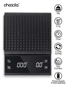 choxila 1 件电子秤，3kg/0.1g 迷你咖啡秤滴滤咖啡秤，带硅胶垫的咖啡电子秤，手冲咖啡计时器电子秤，LED 屏幕，3 个单位的食物秤，去皮功能，自动关机（不含电池），以克/盎司/毫升为单位测量，带防滑底座，黑咖啡豆盘，适用于家庭，咖啡，沙特阿拉伯国庆节礼物 - 彩色 - 查看 2
