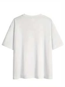 Camiseta Casual de Mujer con Hombros Caídos - Top de Manga Corta y Cuello Redondo de Ajuste Relajado con Impresión de Letras 'AMORE' en Rojo Intenso, Beige Claro, Lavable a Máquina para Primavera y Verano, Camisetas de Mujer, Atuendo Casual, Ropa Casual Chic, Tela No Transparente - Blanco - Ver 3