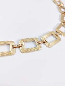 1件女士金色条纹方形身体链，时尚百搭，可搭配连衣裙、裤子和西装，适合日常、晚宴、婚礼、暑期学校、秋季、万圣节等场合。