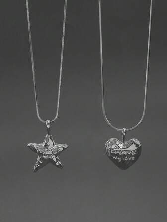 1 件时尚百搭新款心形和星星吊坠毛衣链项链，适合男女，日常佩戴、聚会、节日、礼物