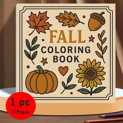 22 页舒适的秋季 - 适合初学者的厚纸，简单的图案，万圣节和节日设计 - 放松的艺术，轻松的圣诞节，生日，感恩节礼物，成人着色书，俏皮的插图，创意插图
