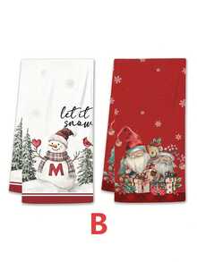 2/4 szt. świątecznych ściereczek kuchennych, w kolorze czerwonym z motywem płatków śniegu i choinki, ze Świętym Mikołajem, choinką, bałwanem, Świętym Mikołajem i płatkami śniegu, miękkie poliestrowe ściereczki do gotowania, pieczenia i sprzątania kuchni i łazienki. Specjalne ściereczki. - Wielokolorowe - Zobacz 3