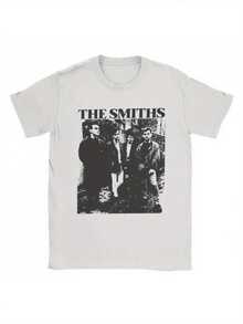 Vintage Men's T-Shirt, Pure Cotton Shirt, Pencil Drawing Style, Music, Casual, Round Sleeve, Printed Clothing, Men's T-Shirts, Men's Clothing, Round Neck Cotton T-Shirt, Short Sleeve, Men's Summer Tops, Sleeve T-Shirt, Summer Clothing, Summer Tops T-Shirts - 白色 - 查看 1