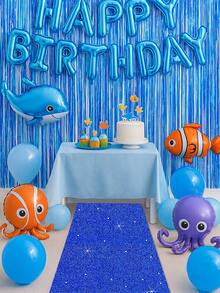 1pc 8m Shiny Blue Sequin Carpet, Suitable For Wedding, Wedding Decoration, Festival Birthday Party Ceremony Decoration, Event Stage Background Decoration, Store Opening Entrance Decoration, Festival Party Decoration, Room Decoration, Home Decor, Outdoor Party Decoration, Background Decoration, Wedding Party Supplies, Etc. The Long Carpet Can Be Trimmed. - Blue - View 7