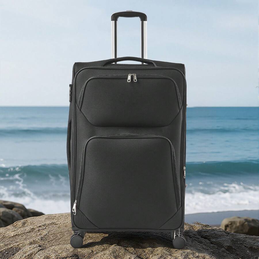 Softside Expandable Luggage With Spinner Wheels, 24 Inch / 71 Cm Softside Checked Large Luggage, Lightweight Checked Suitcase With Expandable Zippered Pocket And TSA Lock, Black - Black - View 1