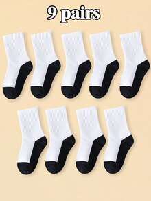 30/20/9/4 双装经典运动风学生袜，适合 1-16 岁男孩女孩，四季皆宜，圆领设计，易洗 - 彩色 - 查看 43