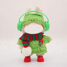 Weihnachtsthematisches Cut Out gestricktes Pullover-Set, kombiniert mit Schal, Kopfhörern, Schuhen, für LABUBU, Halloween, Weihnachten, Feiertage, Geburtstagsgeschenk (ohne Plüschpuppe)