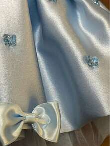 Robe de princesse en tulle avec nœud en strass fait main pour animaux de compagnie (à l'exclusion des accessoires pour cheveux) - Bleu azur - Voir 4