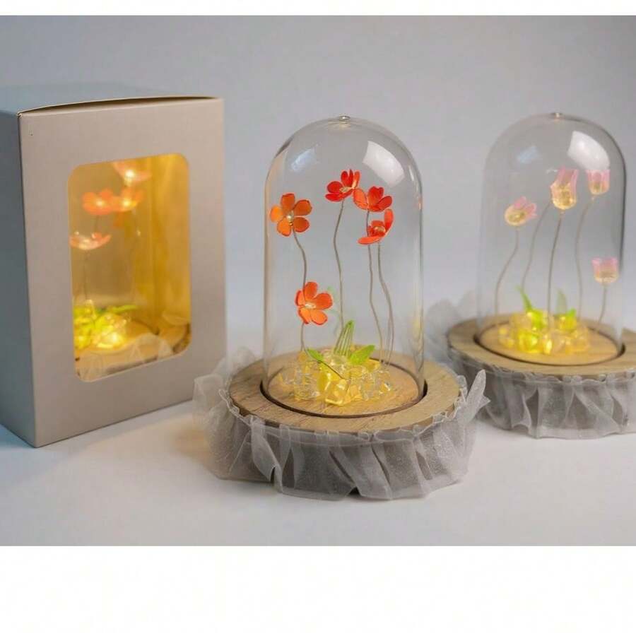 Globe Or Dome Night Light With Mini Tulip Flowers, Battery-Powered, Decorative - Cúpula - Xem 1