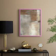 1pc Restickable Framed Modern Rustic Abstract Art Print, Wood Frame, Soft Geometric Shapes, Textured Brushwork, Contemporary Neutral Tones, Statement Wall Art Home Decor, Wall Art For Living Room, Entryway, Bedroom Art, Made In USA, Ready To Hang Art Prints - Pink - View 3