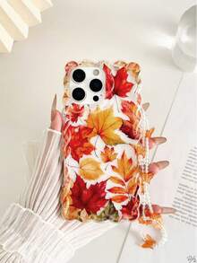 枫叶波浪边极简高端 TPU 彩绘防震手机壳，配手工串珠手链配件，适用于 17pro/17Air /17/17promax16/11/16pro/16plus/16promax/16e/15Promax/13/14/12/XS/XR/7G/8P、XR /7/8、 15 Promax、 13、 14、 11、软保护壳，枫叶波浪边 TPU 彩绘防震软手机壳，兼容 12/14 - 彩色 - 查看 5