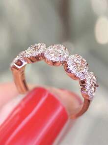 1枚时尚立方氧化锆戒指，女士结婚纪念日珠宝礼物 - 玫瑰金 - 查看 3