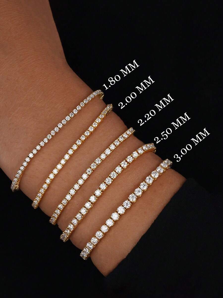 1pc 2-3mm Top-Quality Hip-Hop Style Four-Prong Moissanite Diamond Mesh Chain Bracelet (Extension Chain Design), 925 Sterling Silver Bracelet, Sparkling And Luxurious, Exquisite And Delicate Jewelry Fashion Gift, Specially Designed For Women.