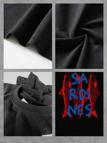 Camiseta con estampado de sardinas para mujer, estilo informal, cómoda y de cuello redondo, con estampado de peces único, tela suave y transpirable, ideal para el día a día. - Negro - Ver 4