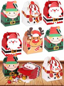 12 PIEZAS/1 PIEZA Cajas de cartón con asas para dulces navideños con estampado 3D vibrante para regalos de fiesta, dulces, chocolates y obsequios (Estilo de cabeza grande) - Combinación navideña A - Ver 2