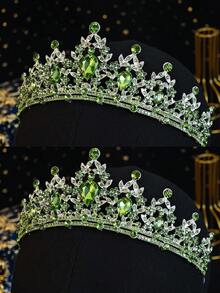 1件套女王皇冠头饰公主皇冠，适合女性和女孩佩戴，水晶头饰，适合新娘、公主在婚礼、派对、万圣节等场合佩戴。 - 綠色 - 查看 14