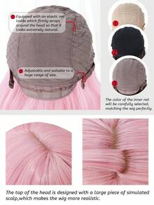 alicegarden 1 Synthetic Heat-Resistant Wig With Bangs, Pink Long Rolled Wig, 28 Feet Long, Made Of Fiber, Suitable For Daily Use, Natural Simulation Wig