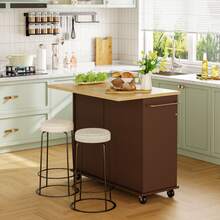 Vongrasig 39" Kitchen Island On Wheels With Storage Cabinet Kitchen Cart Cabinet With Shelves, Cart Handle For Towel Rack Or Free Mobility, Portable Islands, - Brown - View 6