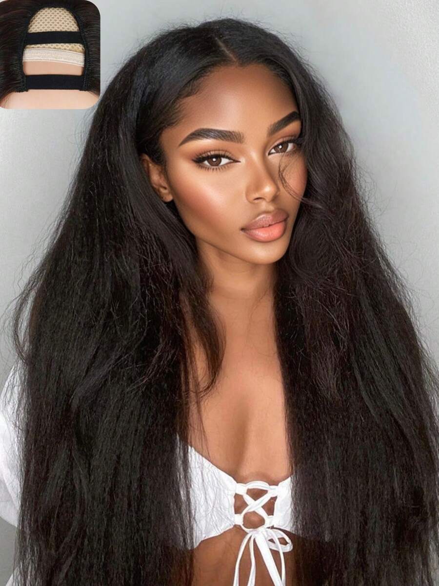 Yaki Straight V Part Wig Human Hair For Women No Leave Out Upgrade U Part Glueless Wigs Human Hair Brazilian 200 Density Kinky Straight V Shaped Wigs Human Hair No Sew In NO Glue Beginner Friendly Natural Color - Natural Black - Xem 1