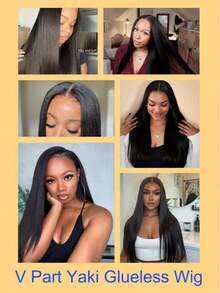 Yaki Straight V Part Wig Human Hair For Women No Leave Out Upgrade U Part Glueless Wigs Human Hair Brazilian 200 Density Kinky Straight V Shaped Wigs Human Hair No Sew In NO Glue Beginner Friendly Natural Color - Natural Black - Xem 8
