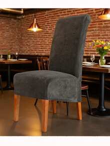 1pc Solid Color  Silver Fox Velvet Chair Cover Set - Dark Grey - View 10