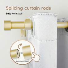 Curtain Rod, With A Diameter Of 1 Inch, Features A Seamless Splicing Design And Is Equipped With Aluminum Alloy End Caps For Window Decoration. It Is A Versatile Modern Fixed Heavy-Duty Curtain Rod Suitable For Various Curtains With Metal Rings, Hooks, Rod Pockets, Or Grommets. - Gold - View 10