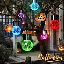 Outdoor Hanging Solar Lights (4/2 Pack) - Solar-Powered Cracked Glass Ball Lights, Waterproof Tree Hanging Decorative Lights With Hooks And Clips, Suitable For Gardens, Balconies, And Patios, Perfect Decorations For Halloween And Christmas