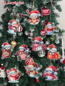 10Pcs Christmas Snowman Acrylic Pendant, Merry Christmas Hanging Ornament Christmas Tree Decoration Pendant, Xmas Decor, Christmas Decorations For Home, Christmas Party Favors, Xmas Party Supplies, Wall Decor, Door Decor, Room Decor, Window Decor, Winter Decorations, Ideal Christmas Gifts, New Year Party Decor