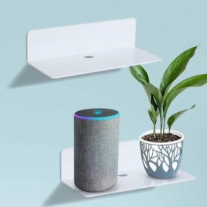 Juego de 2 estanterías de pared fácilmente ampliables | Estantes adhesivos para dormitorios y cocinas | Estantes de exposición sin taladrar con orificio para cables