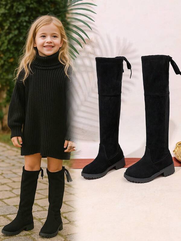 1 par de botas clássicas de cano alto acima do joelho para todas as estações, adequadas para uso diário e férias, botas para meninas