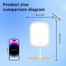 1 pieza Espejo de maquillaje LED con base giratoria y panel - Brillo ajustable, control táctil, espejo de tocador alimentado por USB con almacenamiento, caja de cosméticos portátil, regalo para mujeres - 2 colores disponibles