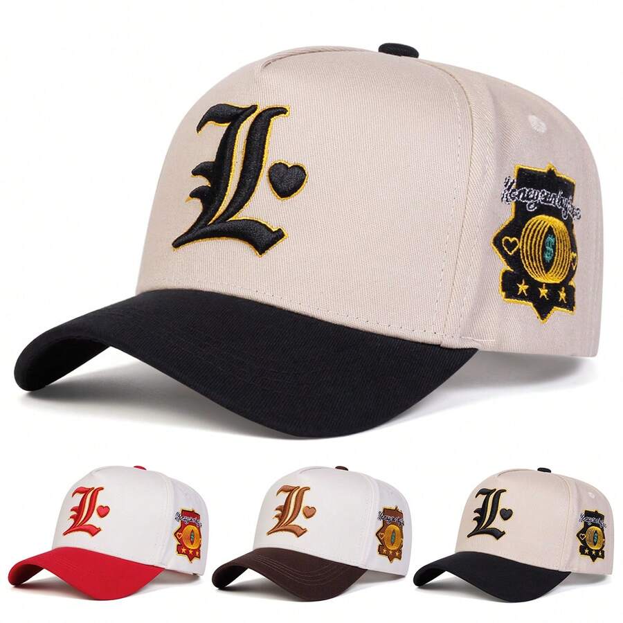 1Piece Men Letter L Love Heart Embroidered Patchwork Baseball Cap Outdoor Adjustable Sunscreen Leisure Hat Spring Autumn Travel Tourism Beach Vacation - Nhiều màu - Xem 1