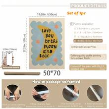 1/3 buc, Tablou de perete pe pânză, Decor de perete înrămat, Decor pentru camera copiilor, Te iubesc până la lună și înapoi, Decor de perete roz, verde, albastru, Cadou pentru bebeluși, Decor pentru creșă, Decor pentru preșcolari, Cadou de ziua de naștere, Decor de sărbători pentru copii