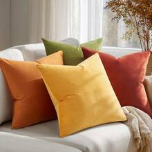 Topfinel 4 Packs Throw Pillow Covers For Couch, Velvet Rustic Retro Aesthetic Cushion Case Room Decor, Holiday Home Living Room Deocrative Square Pillow Case Machine Washable - 黃橙 - 查看 7