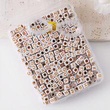 100pcs/300pcs/500pcs/700pcs Loose White Square Acrylic Letter Beads, 6x6mm, With Black Letters A-Z, For Jewelry Making And DIY Bracelets, Necklaces, Keychains