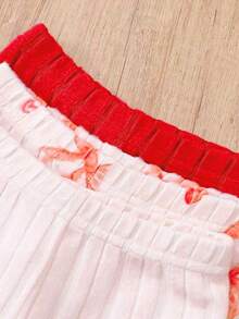 6pcs/Set Baby Girls' Fashion Casual Bow Print Long Sleeve Top And Pants Set, Suitable For Party, Leisure, Vacation, Daily Wear, Spring/Autumn - Red - View 8