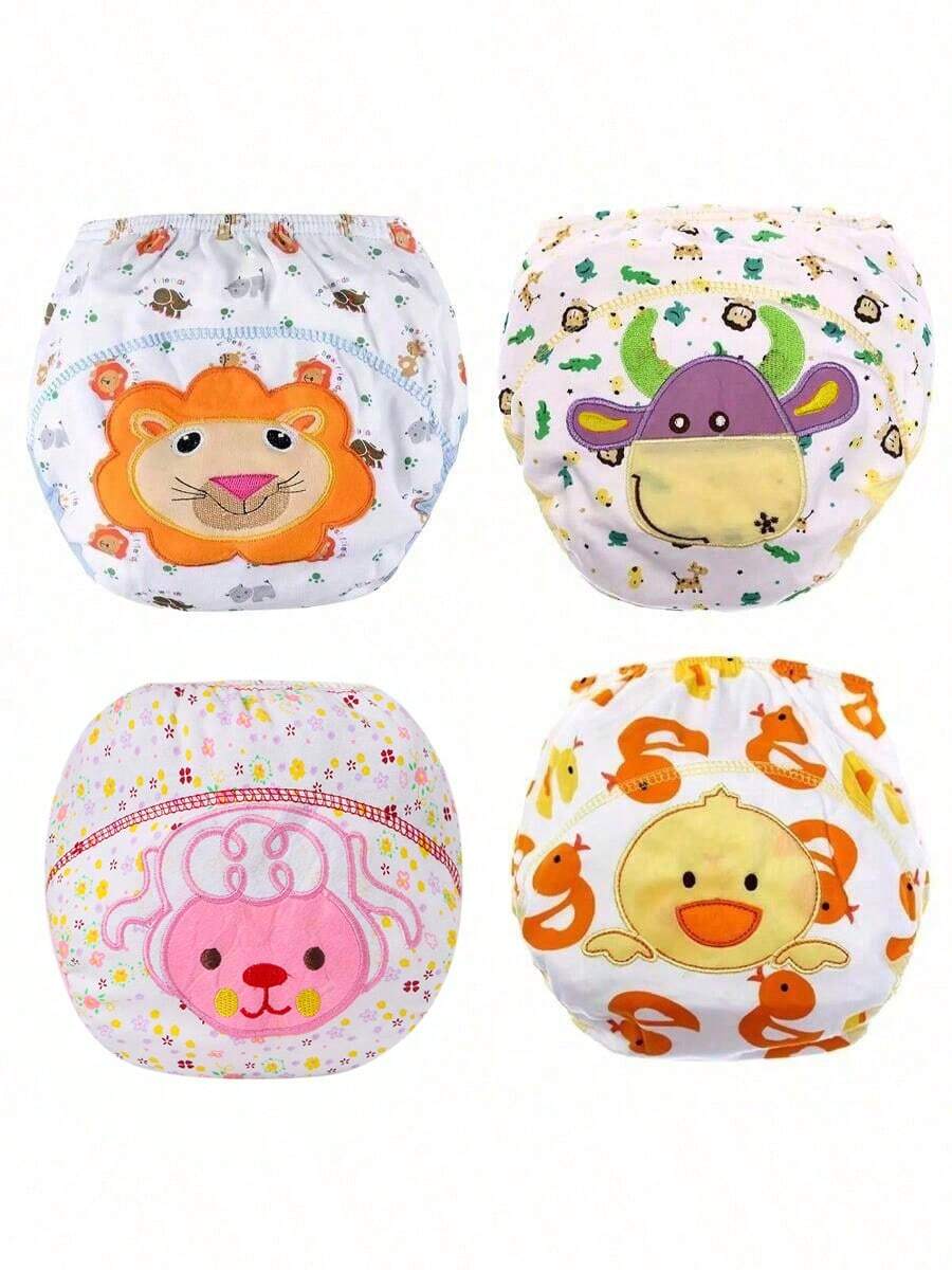 1/4 Stücke wiederverwendbare Töpfchen-Trainings-Unterwäsche für Kinder, wasserdicht atmungsaktiv mit niedlichem Stickereimuster für Babys und Kleinkinder, geeignet für den Outdoor-Einsatz