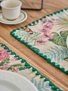 1/4/6 件复古美式乡村风格花卉提花餐垫，亮绿色贝壳刺绣边缘防滑杯垫，适合日常使用、节日、生日、派对、家庭聚会、婚礼、晚宴、四季家居装饰 - 彩色 - 查看 12